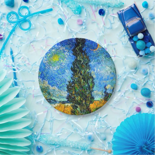 Van Gogh Road met Cypress en Star Papieren Bordje (Feest)