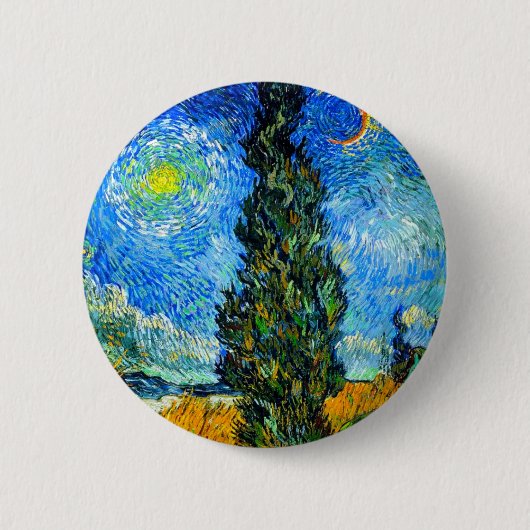 Van Gogh Road met Cypress en Star Ronde Button 5,7 Cm (Voorkant)