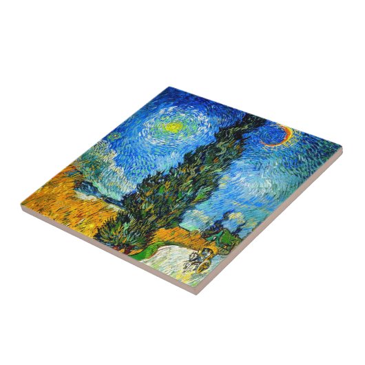 Van Gogh Road met Cypress en Star Tegeltje (Zijkant)
