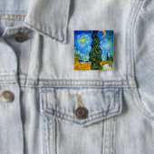 Van Gogh Road met Cypress en Star Vierkante Button 5,1 Cm (In situ)