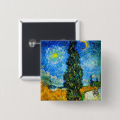 Van Gogh Road met Cypress en Star Vierkante Button 5,1 Cm (Voorkant /achterkant)