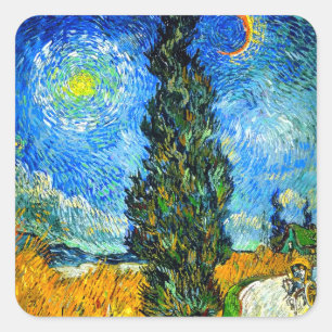 Van Gogh Road met Cypress en Star Vierkante Sticker