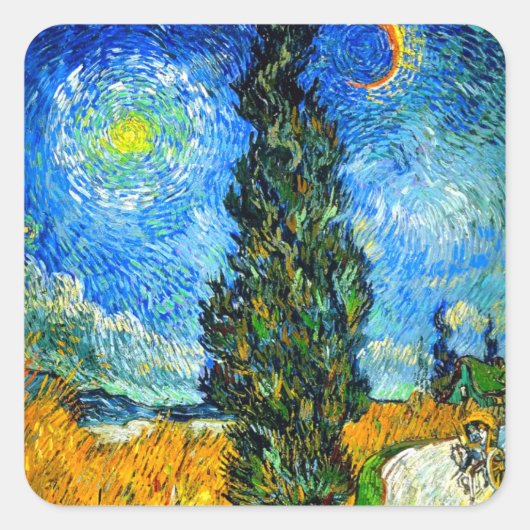 Van Gogh Road met Cypress en Star Vierkante Sticker (Voorkant)