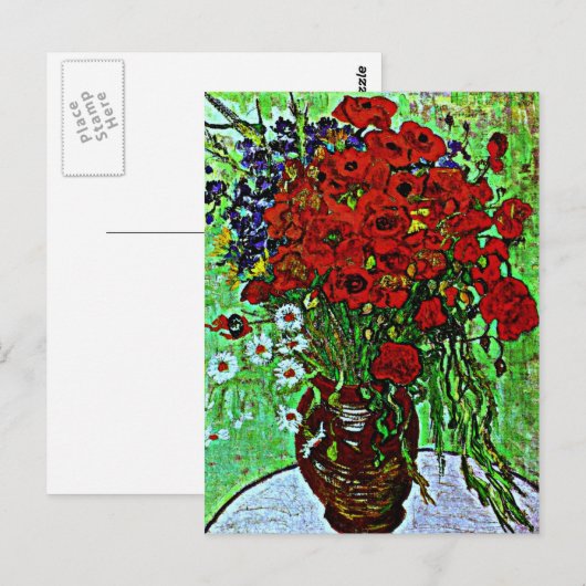 Van Gogh - Rode klaprozen en madeliefjes Briefkaart (Voorkant / Achterkant)