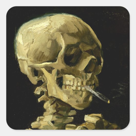 Van Gogh Roken Skelet Vierkante Sticker (Voorkant)