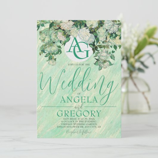 Van Gogh Roses Wedding Invitation Kaart (Staand voorkant)