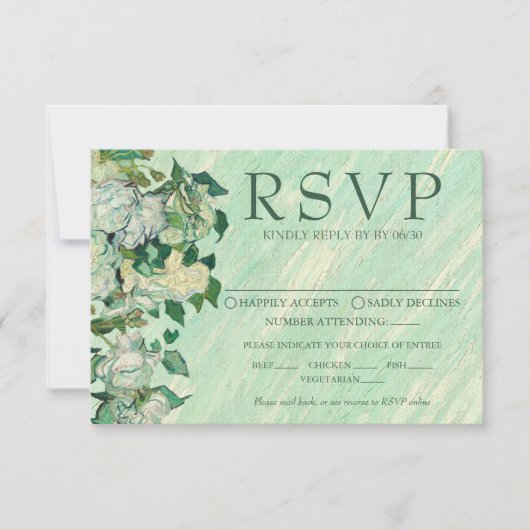 Van Gogh Roses Wedding Response Card RSVP Kaartje (Voorkant)