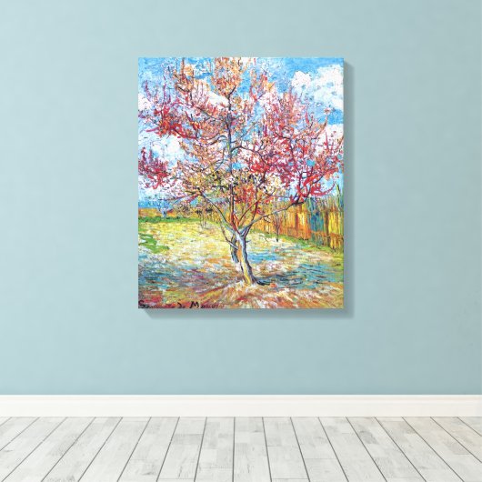 Van Gogh - Roze Perzikbomen Canvas Afdruk (Insitu (Houten vloer))