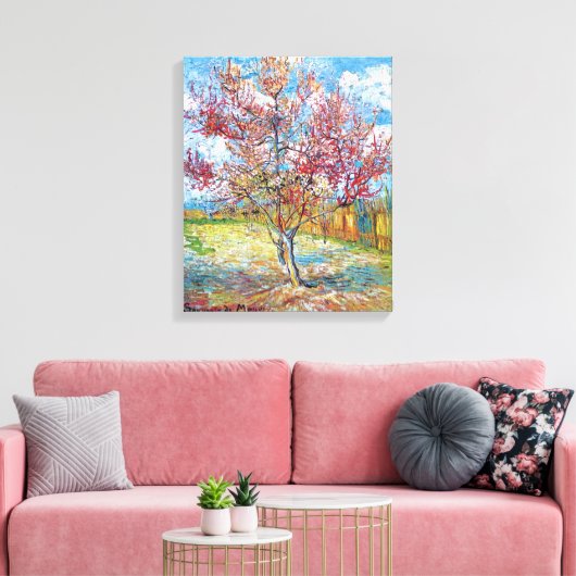 Van Gogh - Roze Perzikbomen Canvas Afdruk (Insitu (Woonkamer))