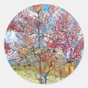 Van Gogh - Roze perzikbomen Ronde Sticker