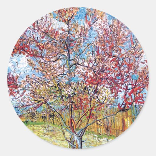 Van Gogh - Roze perzikbomen Ronde Sticker (Voorkant)
