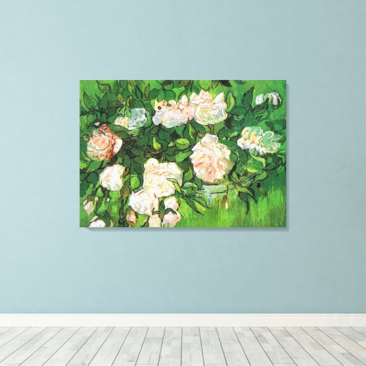 Van Gogh - Roze rozen Canvas Afdruk (Insitu (Houten vloer))