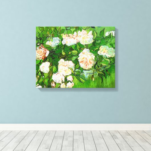 Van Gogh Roze Rozen Canvas Print (Insitu (Houten vloer))
