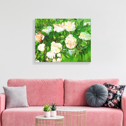 Van Gogh Roze Rozen Canvas Print (Insitu (Woonkamer))