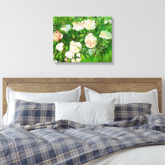 Van Gogh Roze Rozen Canvas Print (Insitu (Slaapkamer))