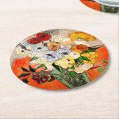 Van Gogh Rozen en Anemones Ronde Kartonnen Onderzetter (Gebogen)