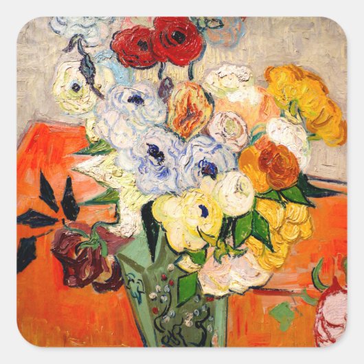 Van Gogh Rozen en Anemones Vierkante Sticker (Voorkant)