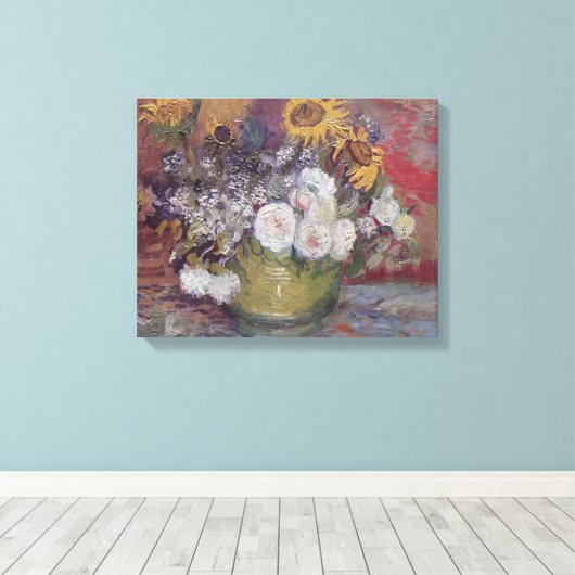  Van Gogh Rozen en zonnebloemen Canvas Afdruk (Insitu (Houten vloer))