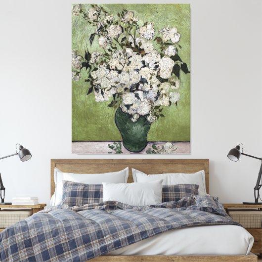  Van Gogh Rozen in een Vase Canvas Afdruk (Insitu (Slaapkamer))