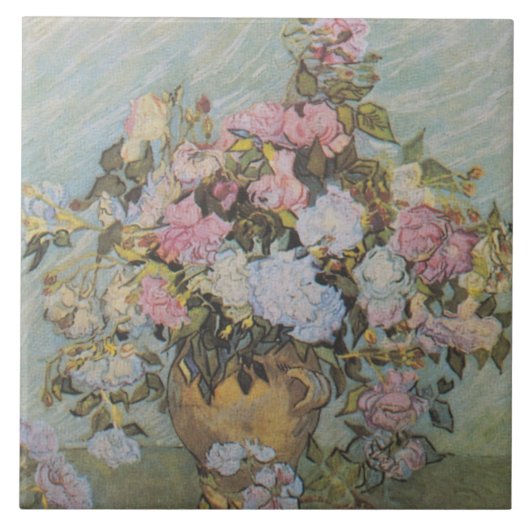 Van Gogh Rozen in een Vase Tegeltje (Voorkant)