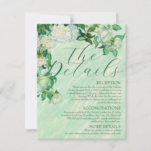 Van Gogh Rozen Save The Wedding Details Card Kaart (Voorkant)