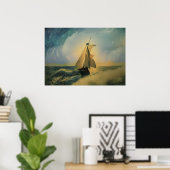 Van Gogh Sailor Boat in de Oceaan Poster (Thuiskantoor)