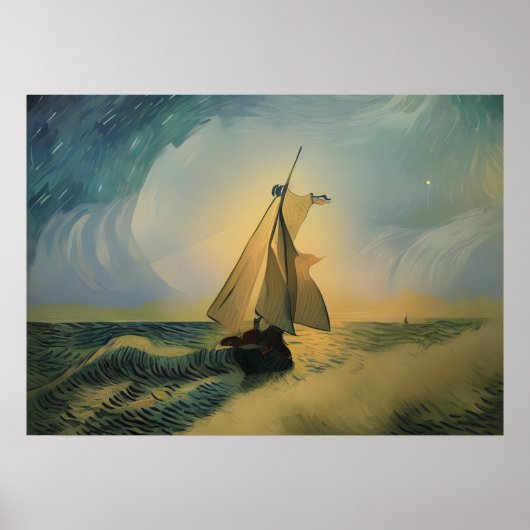 Van Gogh Sailor Boat in de Oceaan Poster (Voorkant)