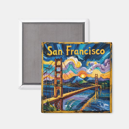 Van Gogh San Francisco Golden Gate Bridge Reizen Magneet (Voorkant / Achterkant)