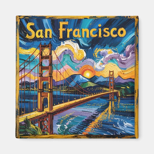 Van Gogh San Francisco Golden Gate Bridge Reizen Magneet (Voorkant)
