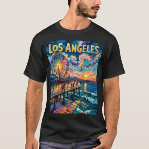 Van Gogh Santa Monica Pier Los Angeles Kleurrijk T-shirt