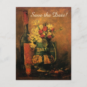 Van Gogh Save the Date met Bloemen en Wijn! Aankondigingskaart