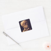 Van Gogh: Schedel met brandende sigaret Vierkante Sticker (Envelop)