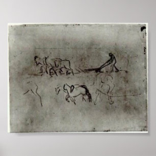 Van Gogh - Schetsen van parelhout met paarden Poster