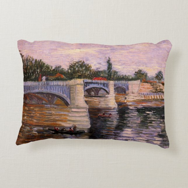 Van Gogh Seine, met Pont del Grande Jette Decoratief Kussen (Achterkant)