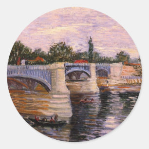Van Gogh Seine Rivier met Pont del Grande Jette Ronde Sticker