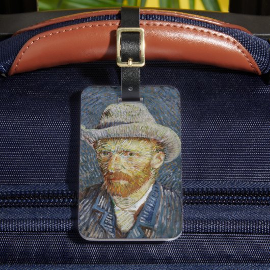 Van Gogh Self Portrait Grey Felt Pet schilderkunst Bagagelabel (Voorkant Insitu 2)