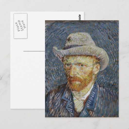 Van Gogh Self Portrait Grey Felt Pet schilderkunst Briefkaart (Voorkant / Achterkant)