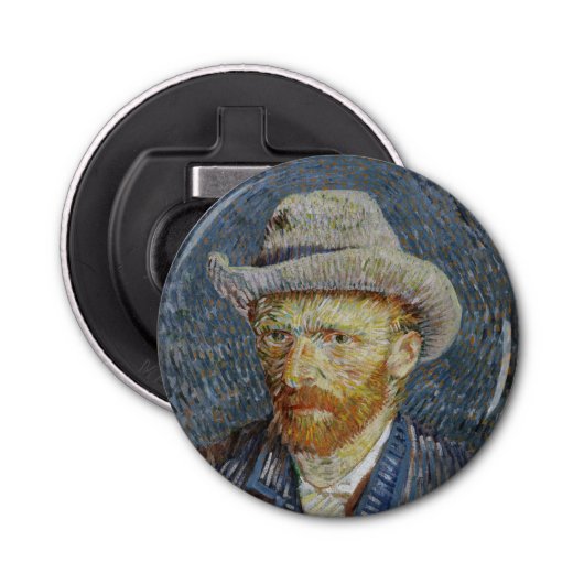Van Gogh Self Portrait Grey Felt Pet schilderkunst Button Flesopener (Voorkant)