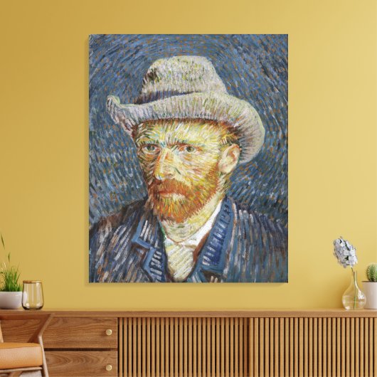 Van Gogh Self Portrait Grey Felt Pet schilderkunst Canvas Afdruk (Insitu (Woonkamer))