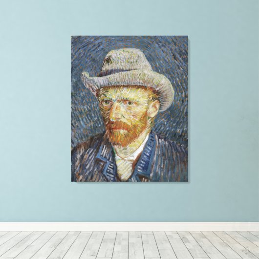 Van Gogh Self Portrait Grey Felt Pet schilderkunst Canvas Afdruk (Insitu (Houten vloer))