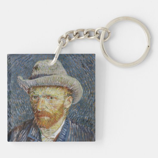 Van Gogh Self Portrait Grey Felt Pet schilderkunst Sleutelhanger (Achterkant)