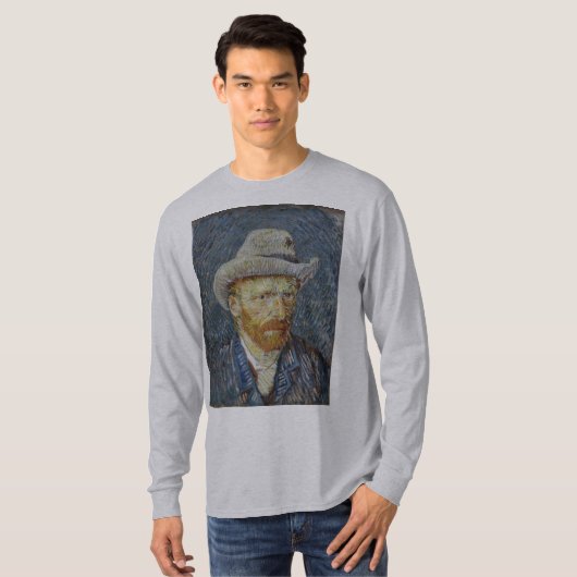 Van Gogh Self Portrait Grey Felt Pet schilderkunst T-shirt (Voorkant volledig)