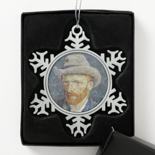 Van Gogh Self Portrait Grey Felt Pet schilderkunst Tin Sneeuwvlok Ornament (Kistje)
