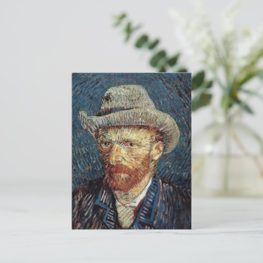 Van Gogh Self-Portret met grijs smelt Pet Briefkaart (Staand voorkant)
