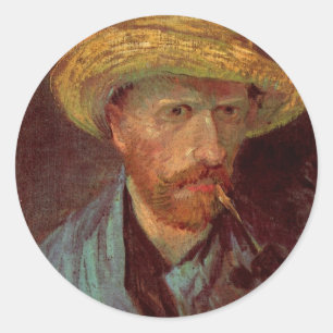 Van Gogh Self Portret met Pet en pijp Ronde Sticker