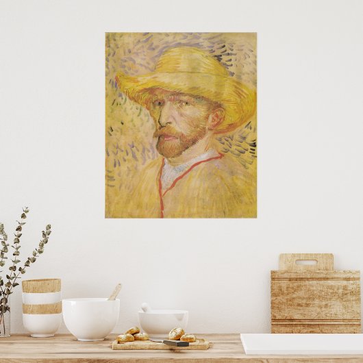 van Gogh - Self Portret with Straw Pet (1887) Poster (Keuken)