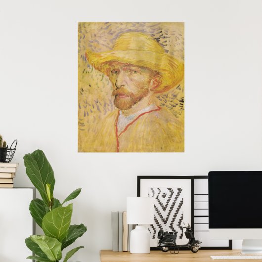 van Gogh - Self Portret with Straw Pet (1887) Poster (Thuiskantoor)