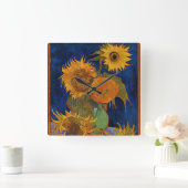 Van Gogh Six Sunflower Floral Fine Art HD Vierkante Klok (Huis)