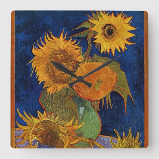 Van Gogh Six Sunflower Floral Fine Art HD Vierkante Klok (Voorkant)