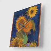 Van Gogh Six Sunflower Floral Fine Art HD Vierkante Klok (Hoek)
